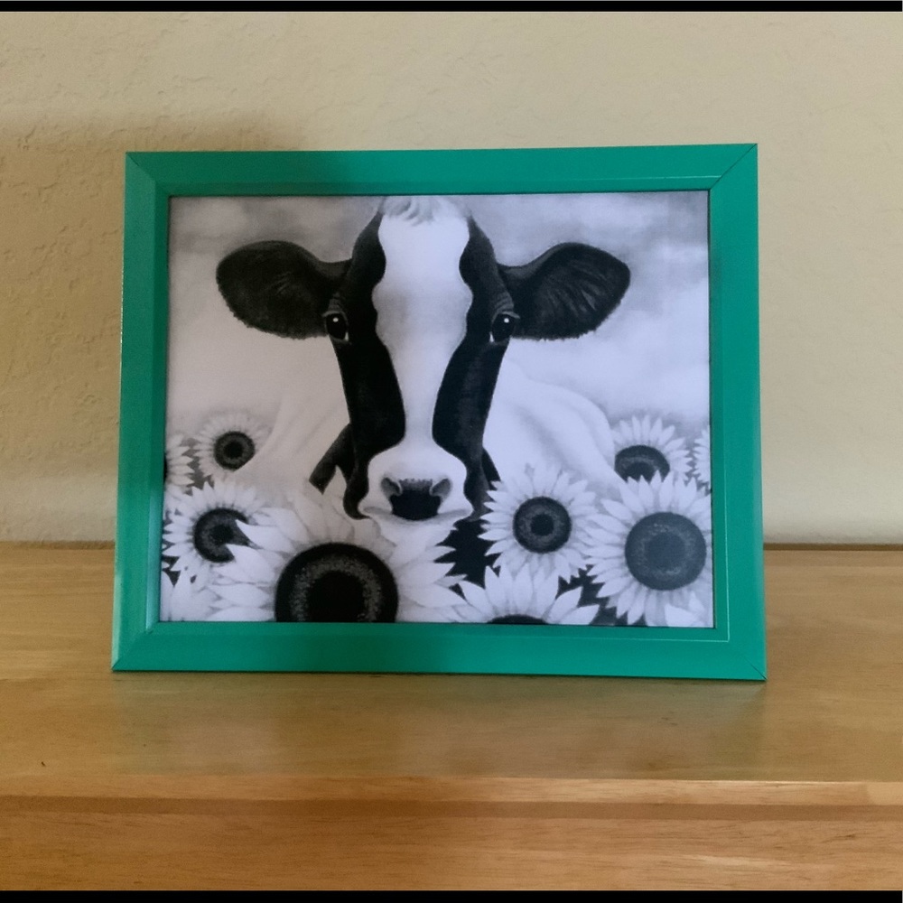 Farmhouse Cow and sunflowers picture 8x10 w/frame